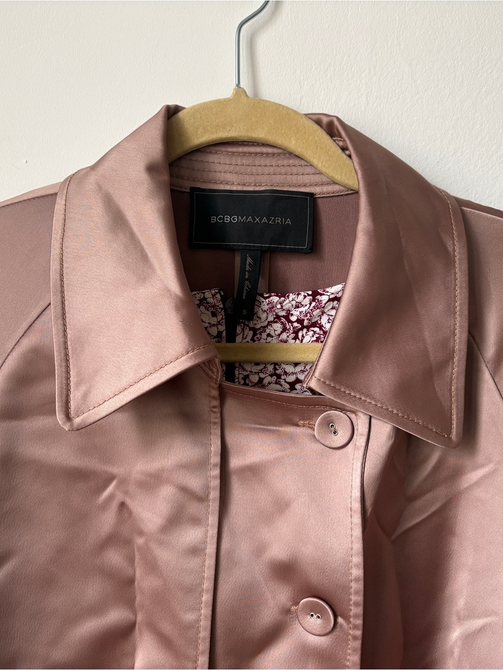 BCBGMAXAZRIA Women’s Mauve pink Satin Trench Coat S Xs